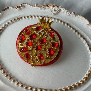 Just In ✨ Red Pomegranate Brooch Crystal Gold Tone Statement Pin